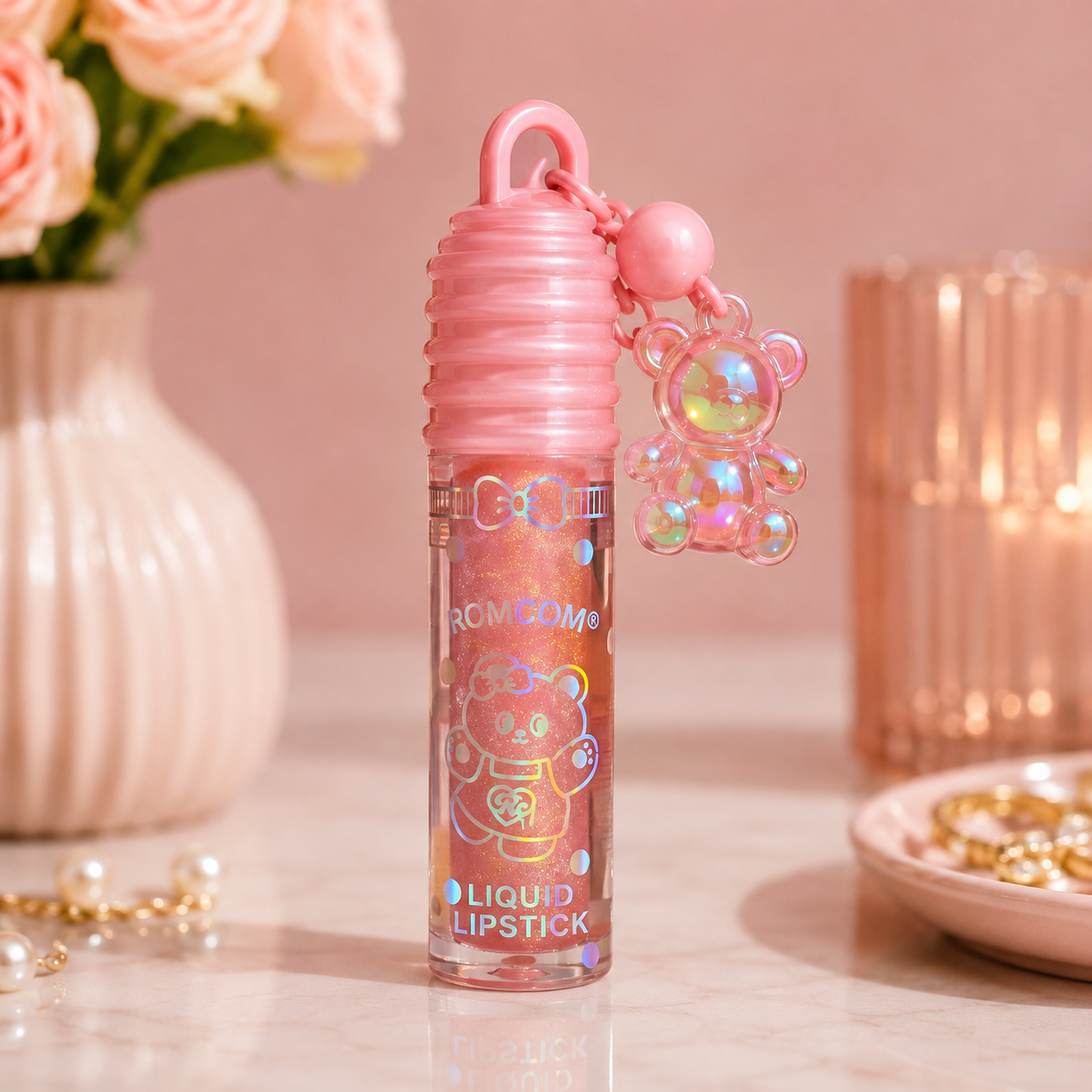 ROMCOM Baby Shimmer Liquid Lipstick with Teddy Keychain