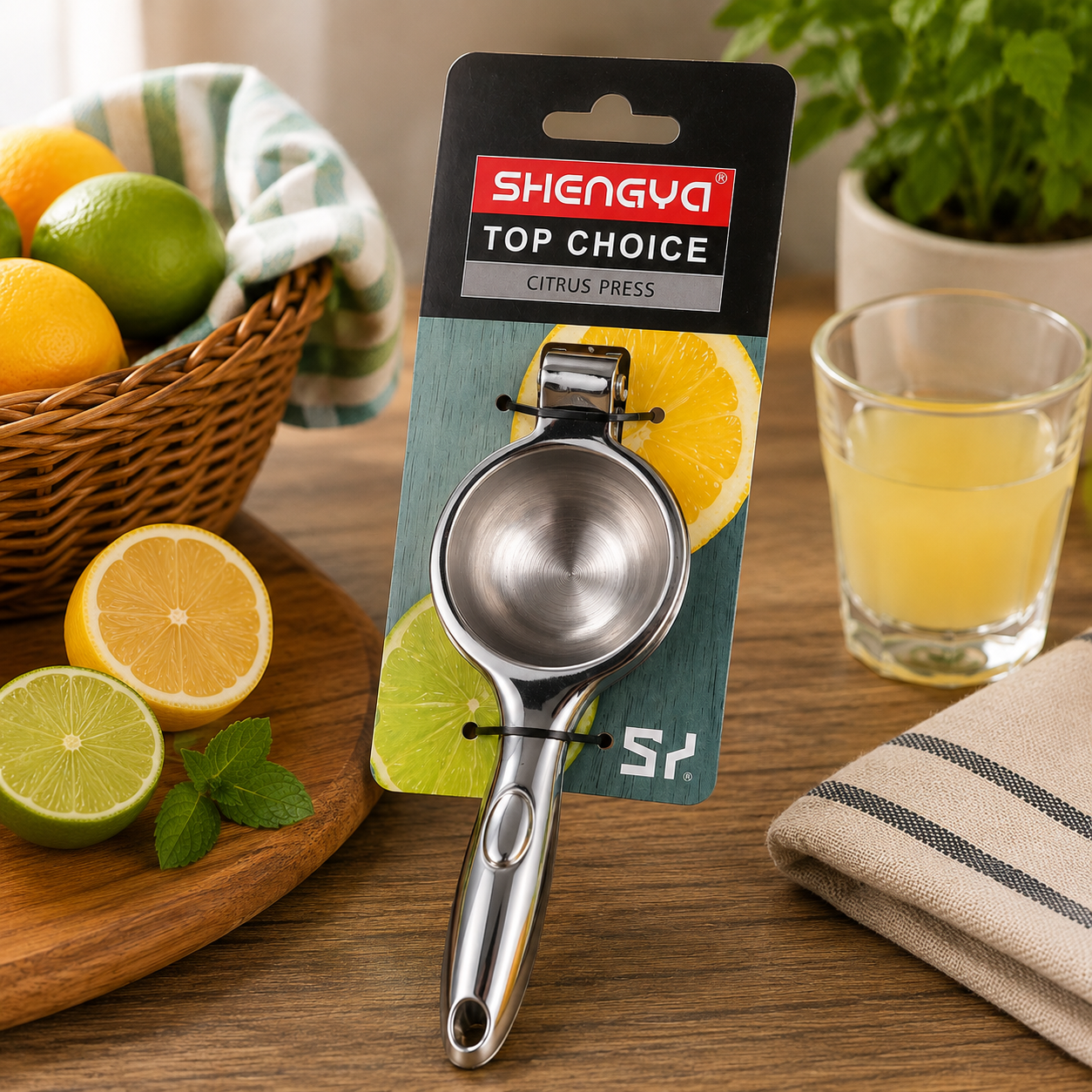 Shengya Stainless Steel Citrus Press – Manual Lemon & Lime Squeezer