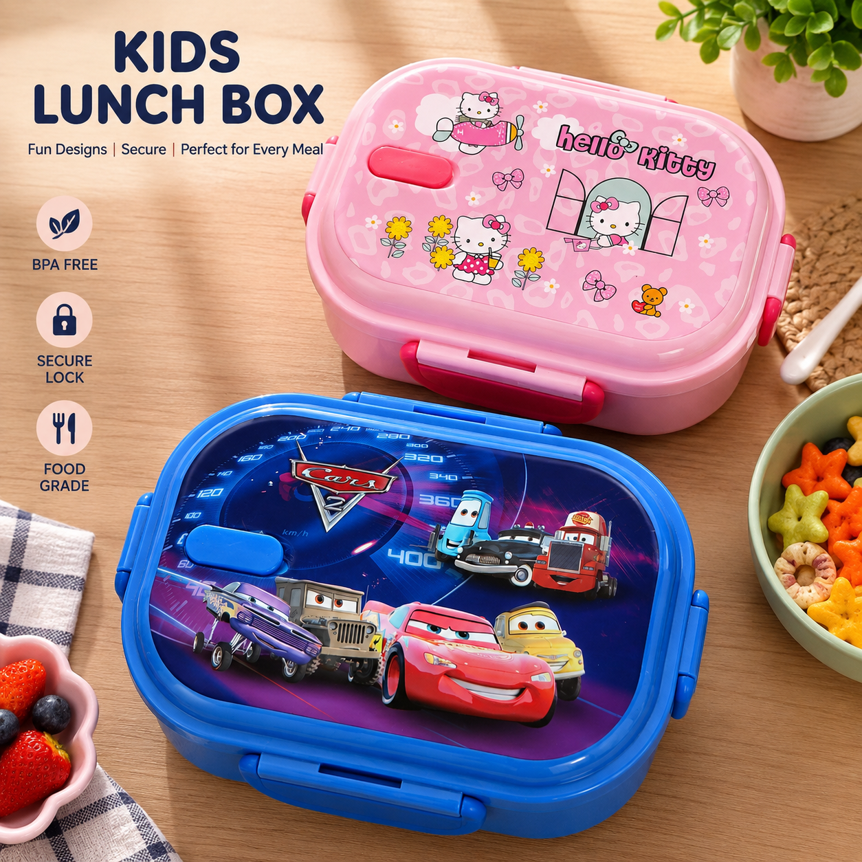 SUS 304 Kids Lunch Box Stainless Steel – Pink & Blue Cartoon Designs