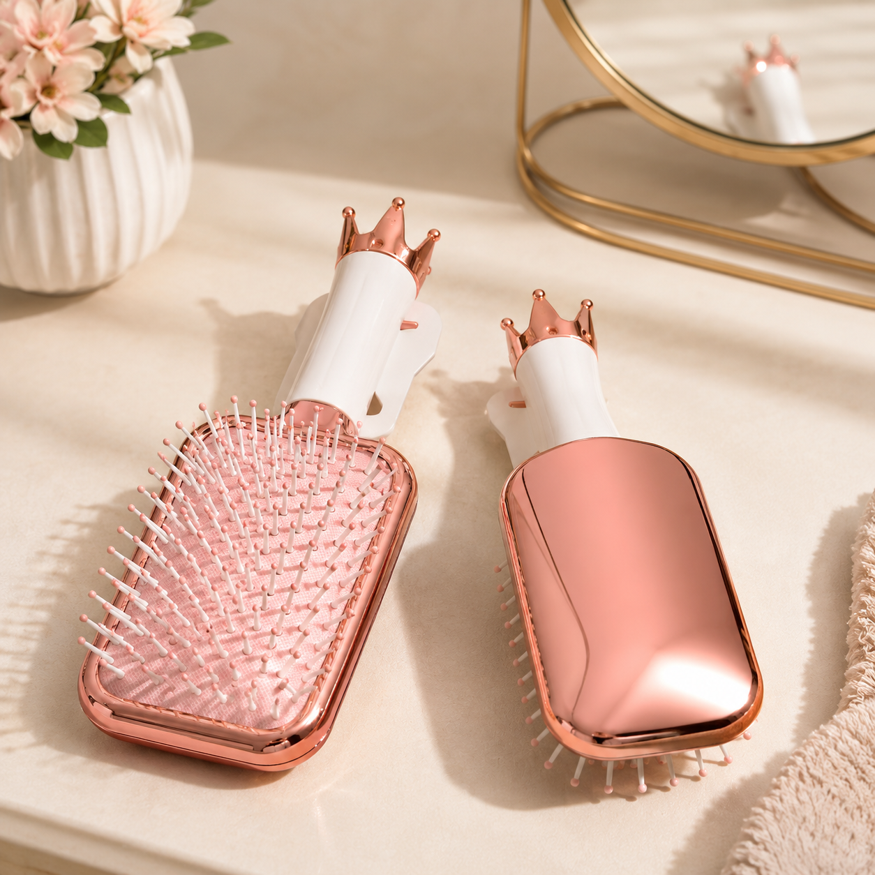Rose Gold Detangling Hair Brush & Comb Set
