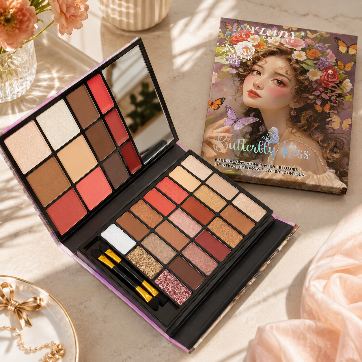 Butterfly Kiss All-in-One Makeup Palette – Eyeshadow, Blush, Highlighter & Contour