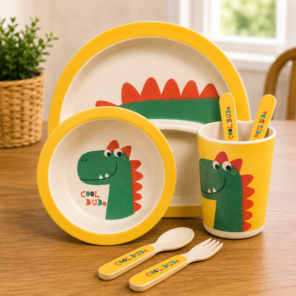 Kids Bamboo Dining Set – Dinosaur Design | Amazon Article