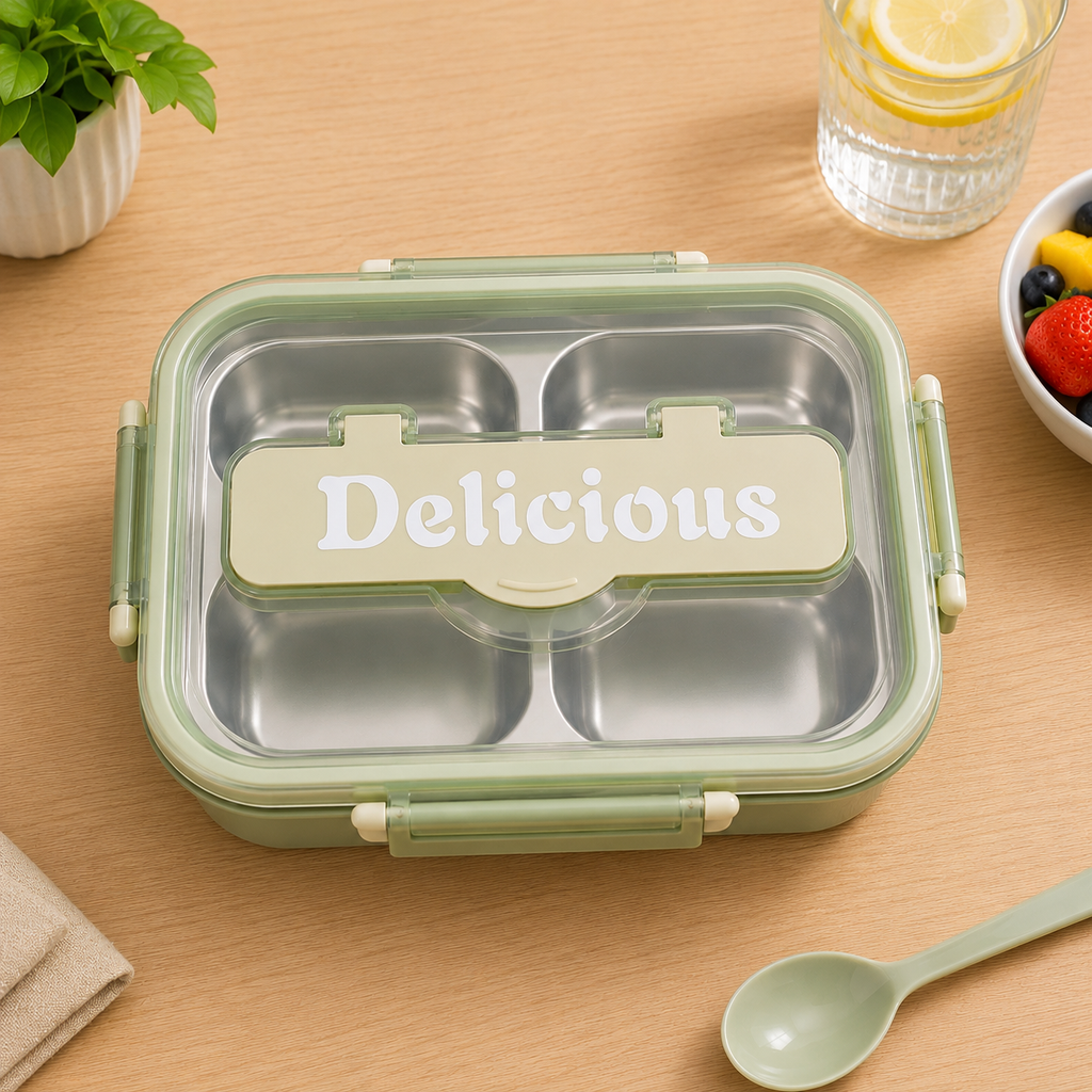 SUS 304 Tri-Compartment Stainless Steel Lunch Box