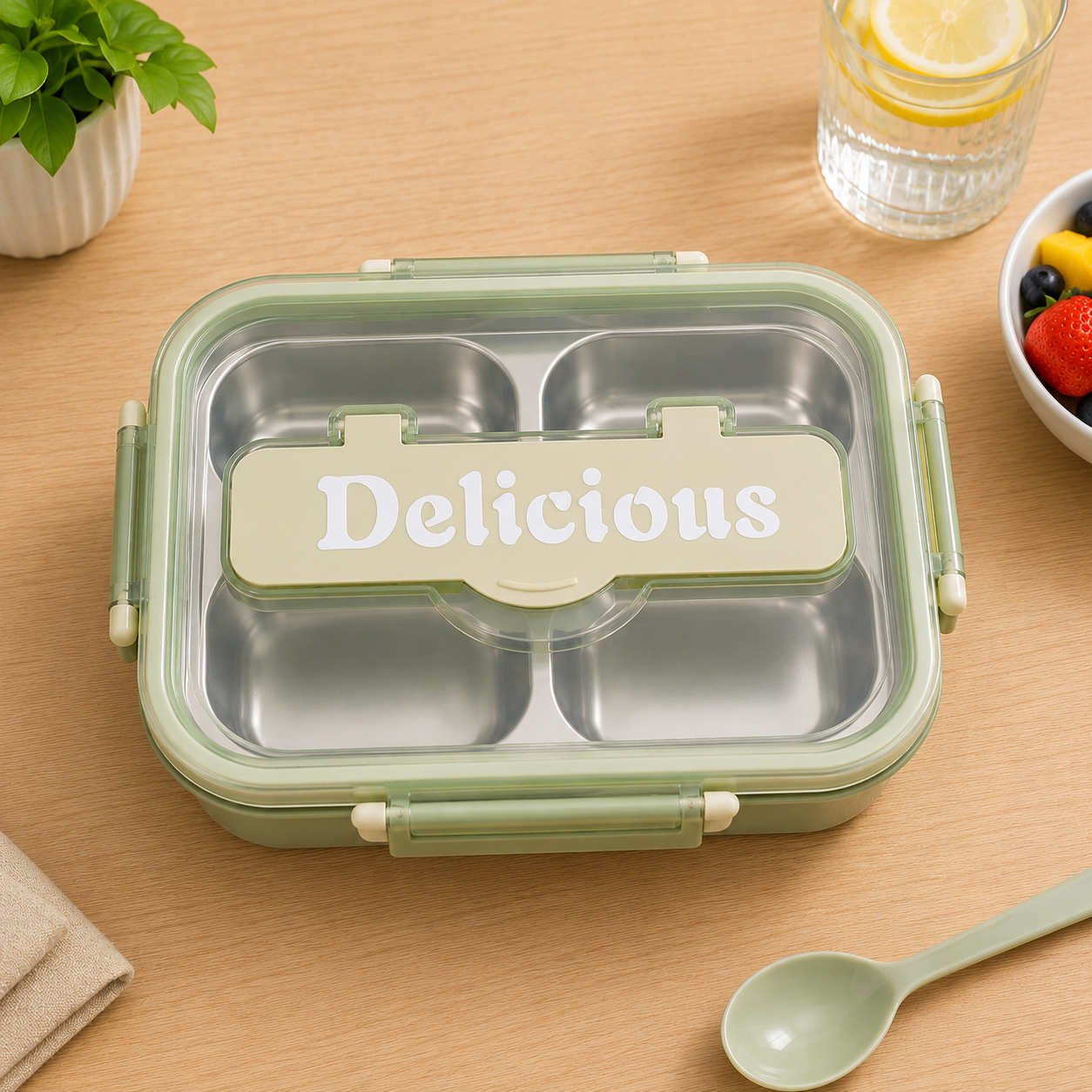 SUS 304 Tri-Compartment Stainless Steel Lunch Box