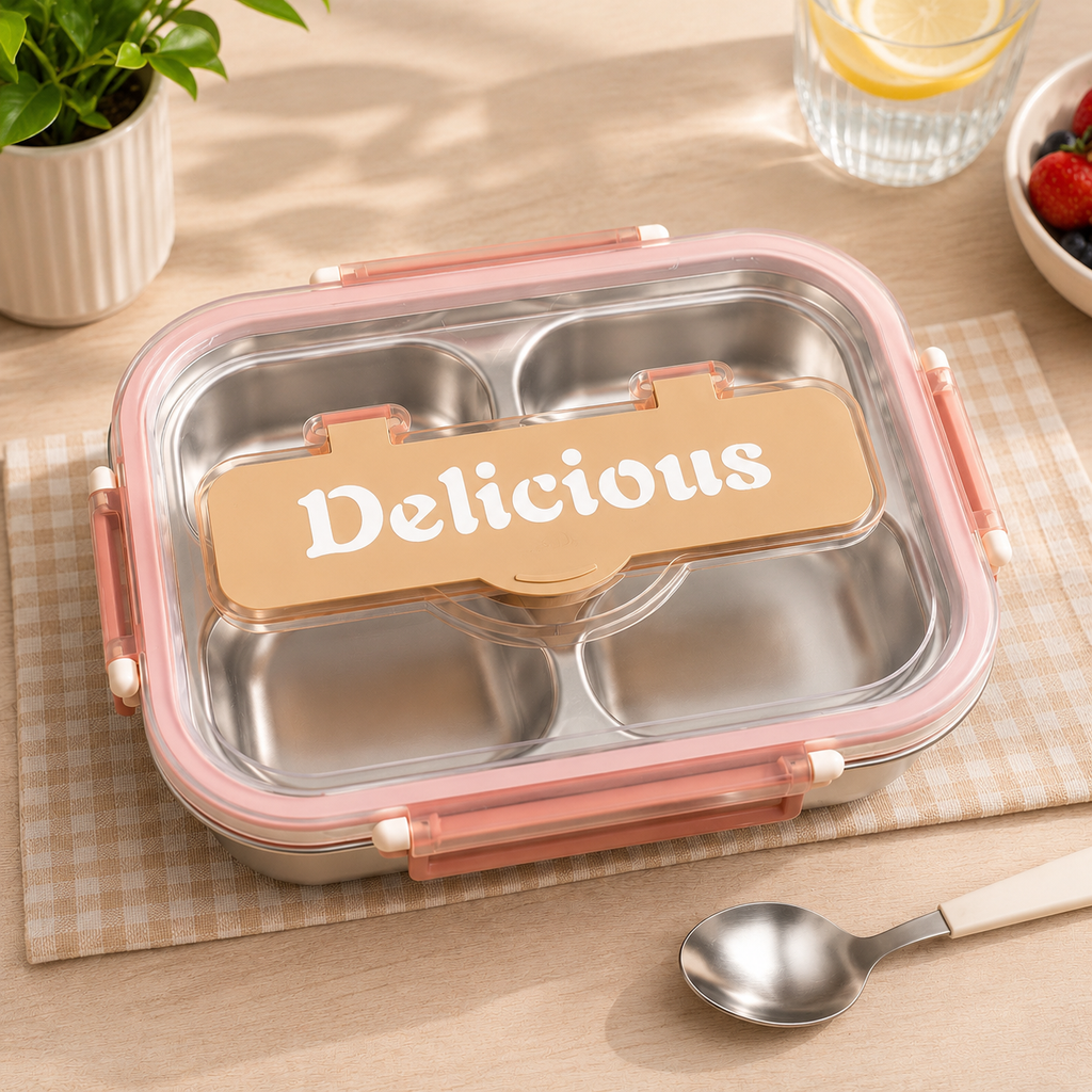 SUS 304 Tri-Compartment Stainless Steel Lunch Box