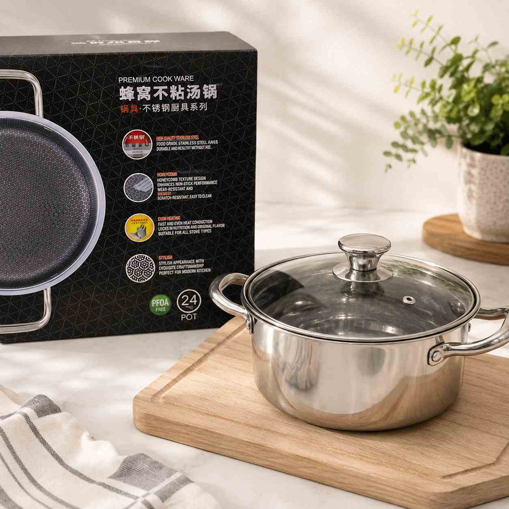 Laser-Cut Honeycomb Deep Casserole with Lid – 316 Stainless Steel