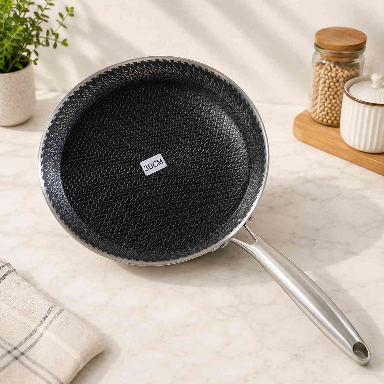 Laser-Cut Honeycomb 316 Stainless Steel Frying Pan