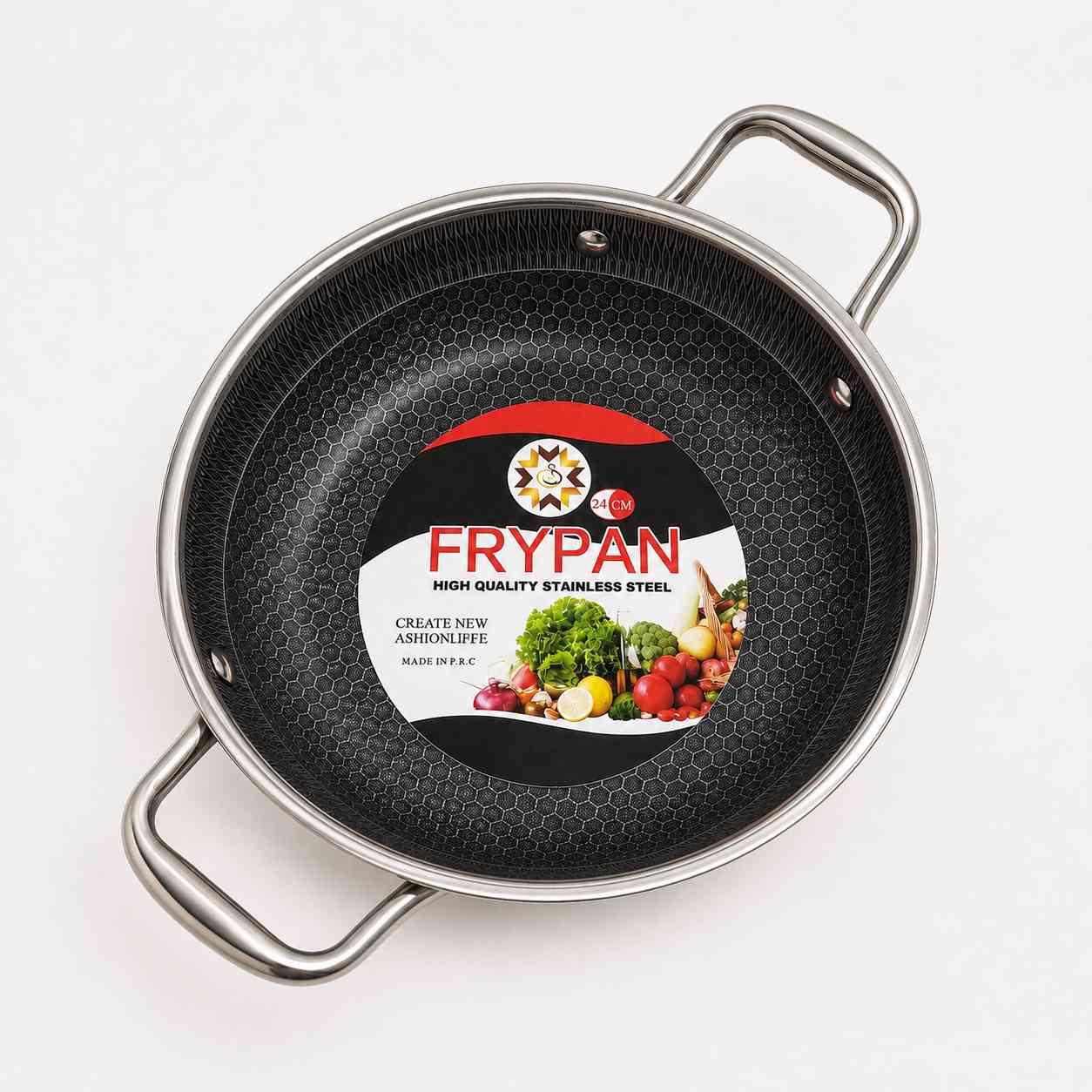 Honeycomb Double-handle Stainless Steel Frypan Laser-Cut SUS 316L