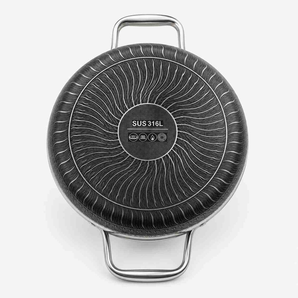 Honeycomb Double-handle Stainless Steel Frypan Laser-Cut SUS 316L