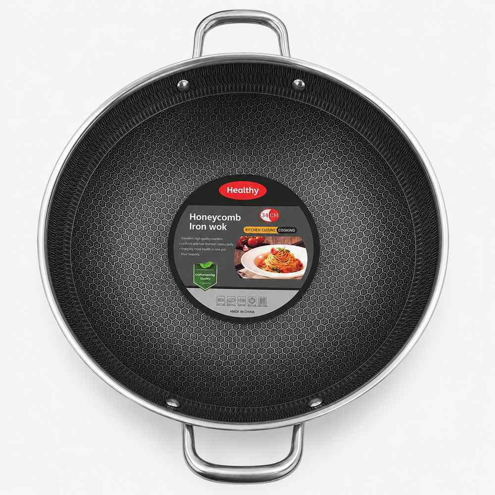 Honeycomb Laser-Cut SUS316 Iron Wok with Lid