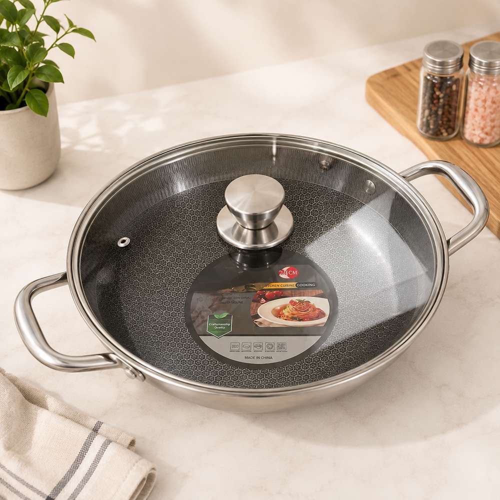 Honeycomb Laser-Cut SUS316 Iron Wok with Lid