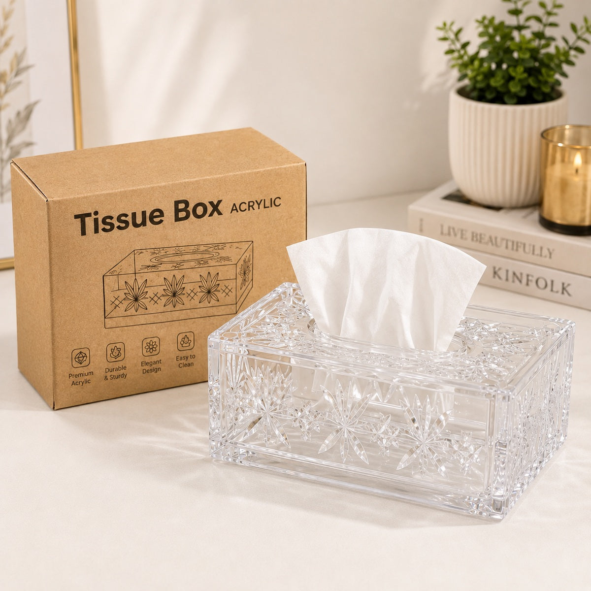 Acrylic Crystal Tissue Box with Magnetic Lid