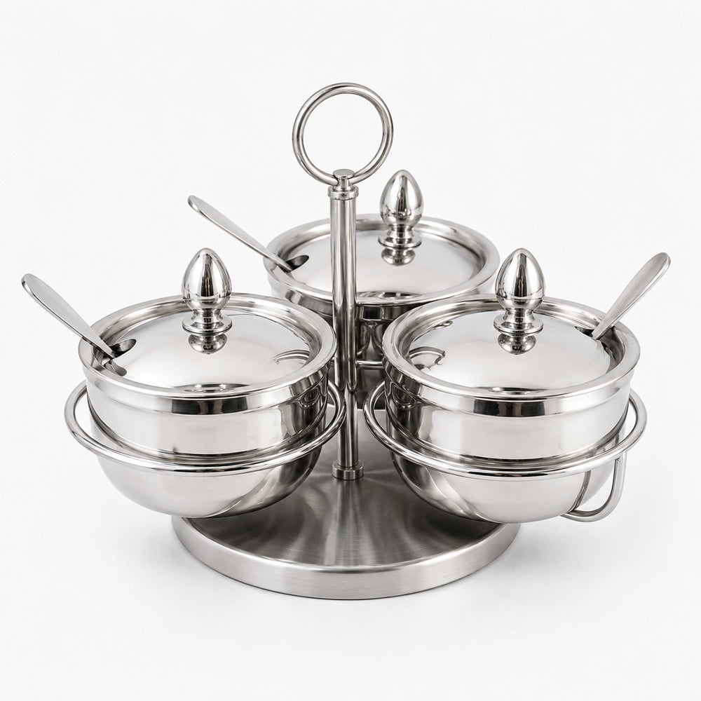 360° Rotatable Stainless Steel Seasoning Set with Glass Lids