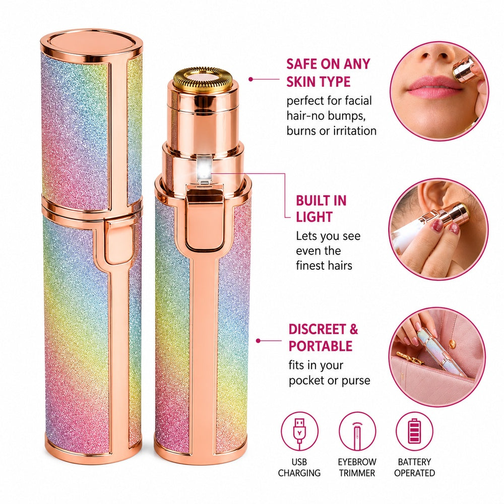 USB Rechargeable 2 in 1 Eyebrow & Facial Hair Trimmer for Women with LED Light