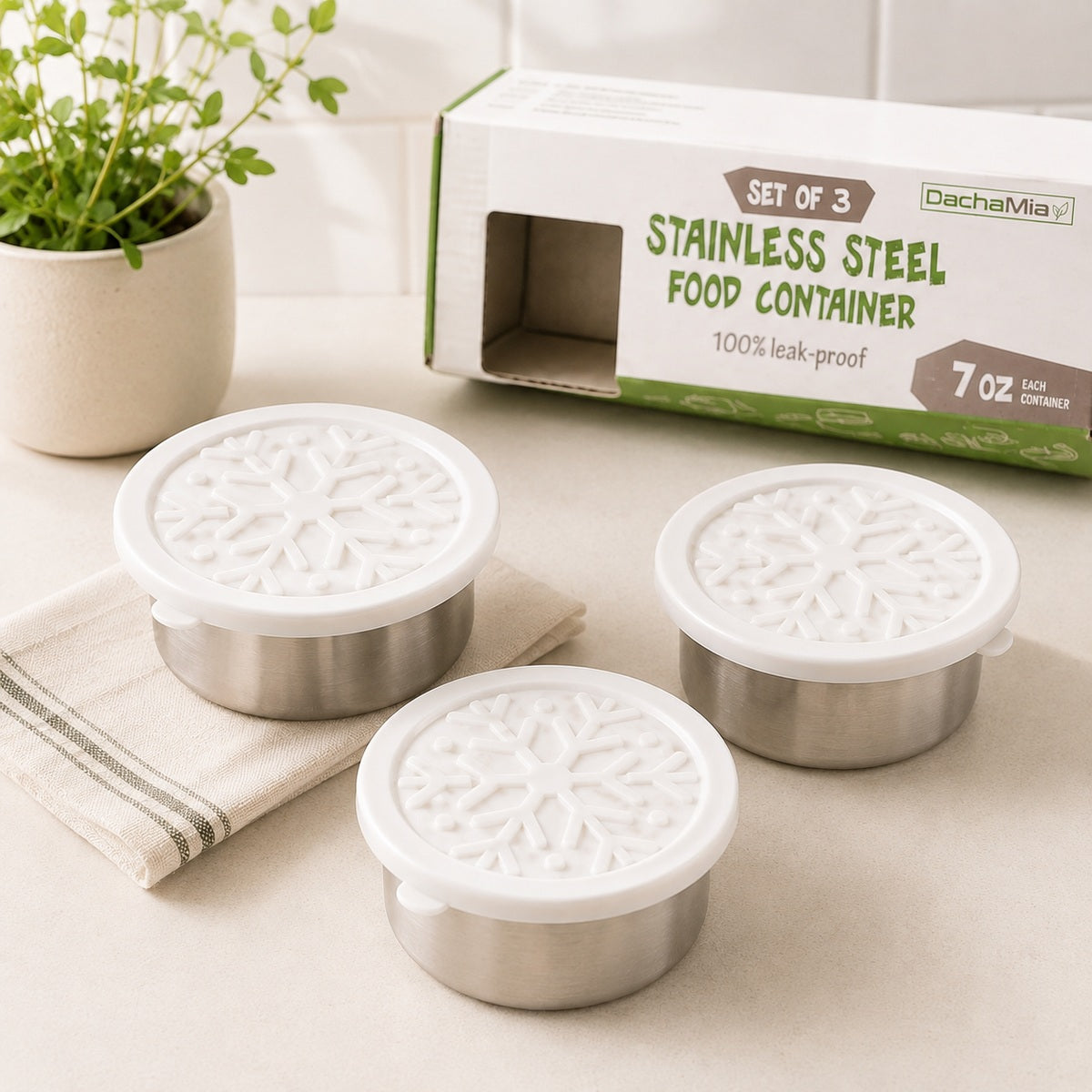 Set of 3 Stainless Steel Food Containers – 7 oz each