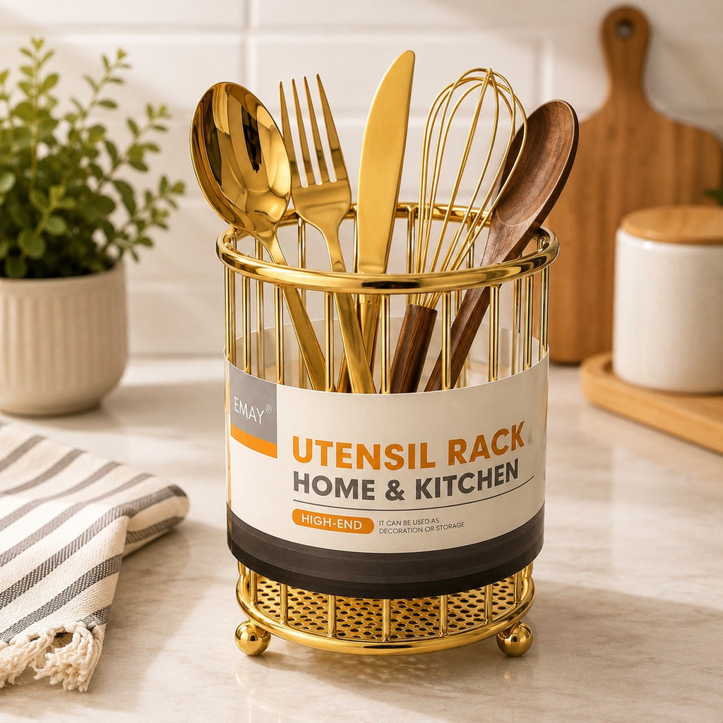 Amey Premium Gold Utensil Holder & Kitchen Organizer