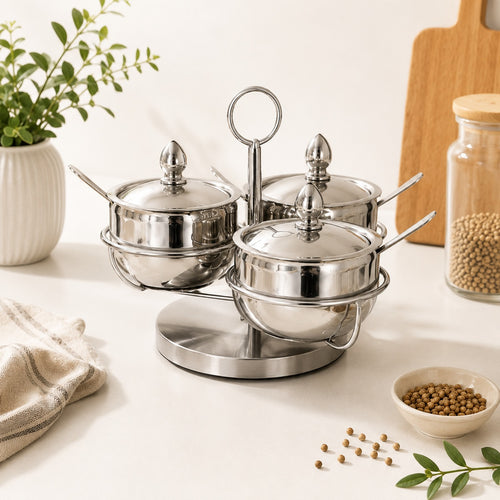 360° Rotatable Stainless Steel Seasoning Set with Glass Lids