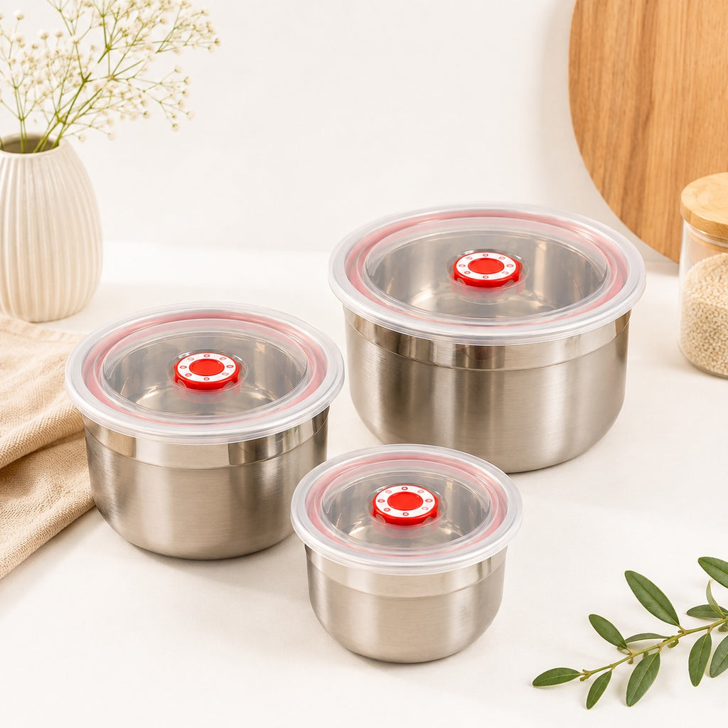 3-Piece Stainless Steel Food Storage Bowl Set
