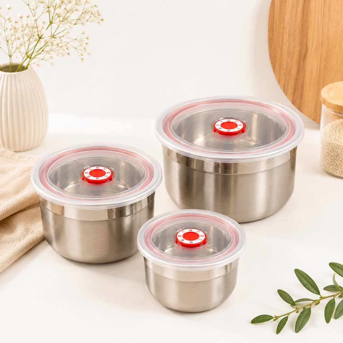 3-Piece Stainless Steel Food Storage Bowl Set