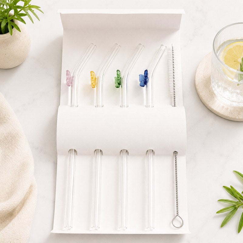 Reusable Glass Drinking Straws – 4 Piece Set