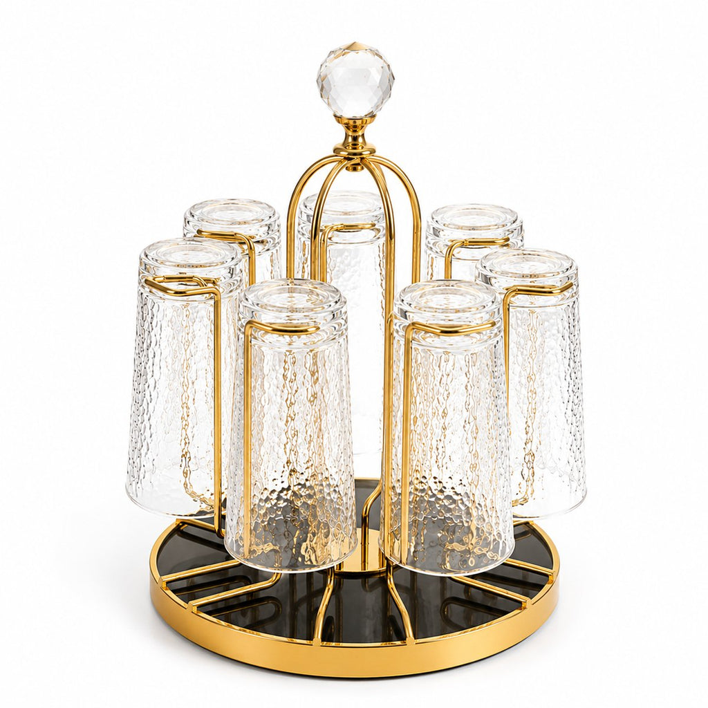 Gold Rotatable Glass Holder Rack – Elegant 6-Glass Storage Stand