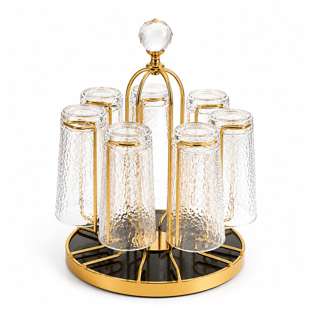 Gold Rotatable Glass Holder Rack – Elegant 6-Glass Storage Stand