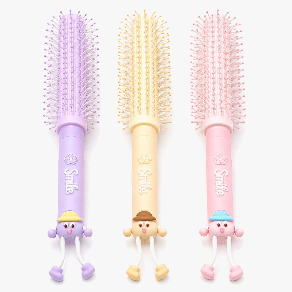 Cute Round Hair Styling Brush – Pastel Cartoon Design