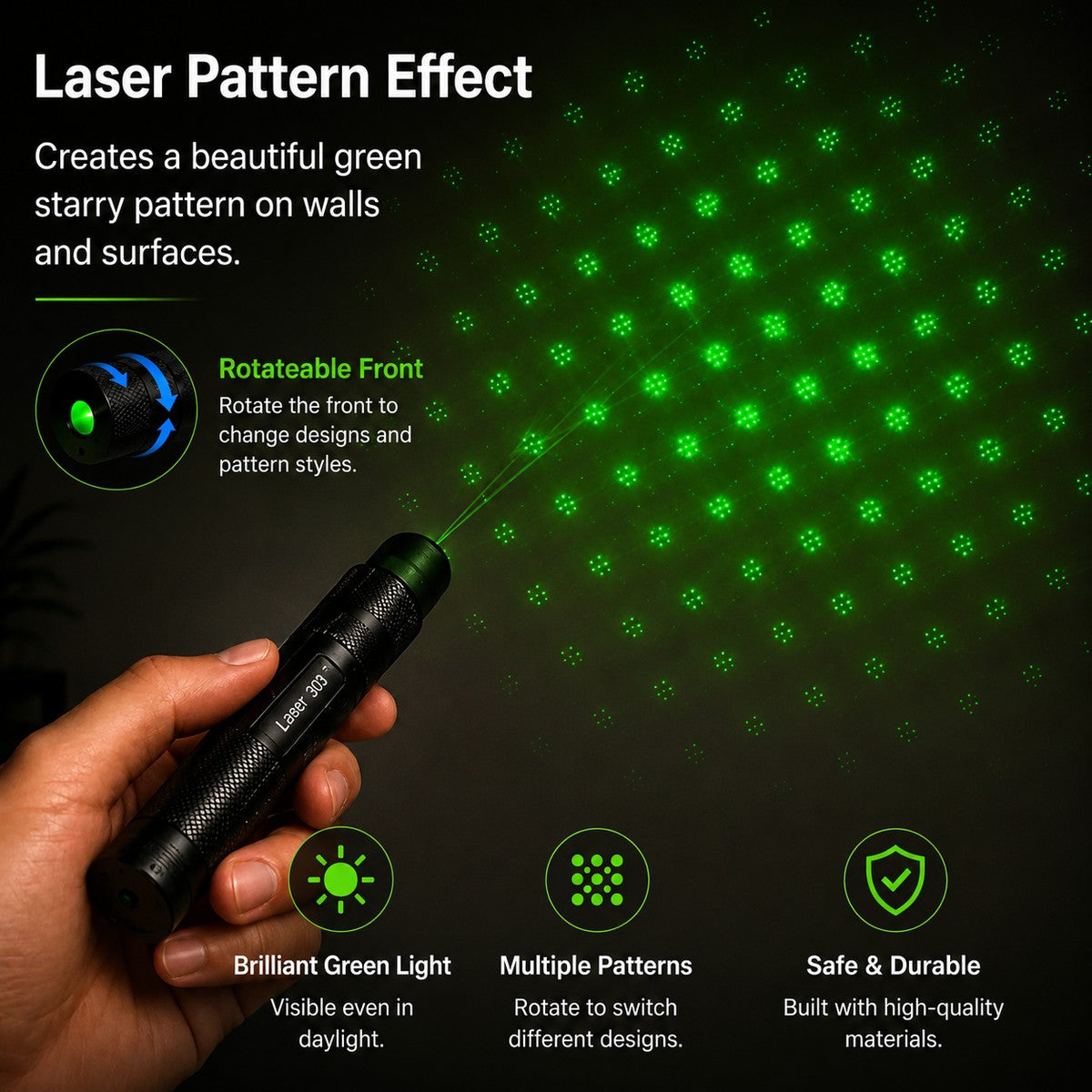 Green Laser Pointer with Adjustable Pattern Focus