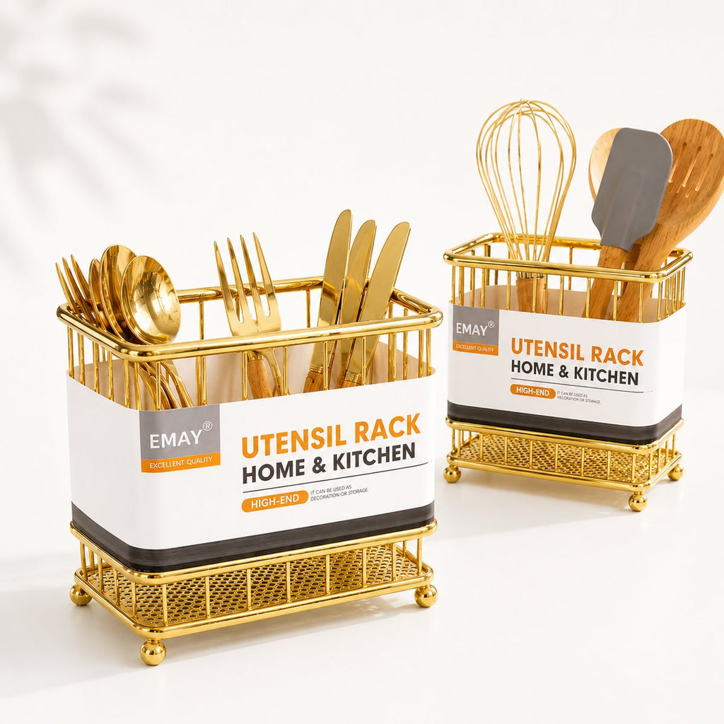 Gold Utensil Rack Organizer – Premium Kitchen & Cutlery Holder